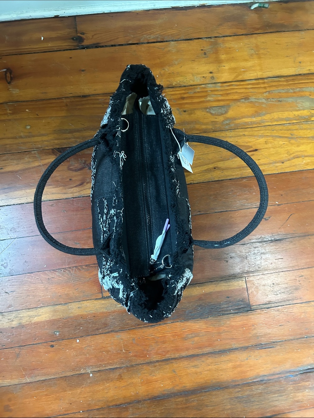 Wildfox Black Denim Fringe Crossbody Tote - Picture 6 of 12